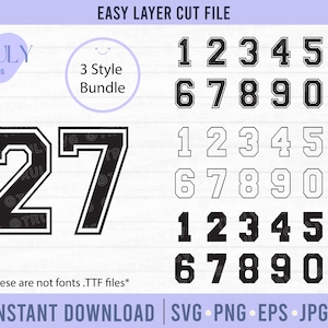 0-9 Varsity Numbers SVG, Sportzahlen SVG, Zahl Monogramme, Geburtstagszahlen Zahlen schlicht Zahl Designs Clipart Cricut Silhouette Count