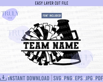 Cheerleader svg, Pom Pom svg, Pom Pom Split-Monogramm, Cheerleader, jubeln Mama, Megaphon svg jubeln svg benutzerdefinierter Name Cricut Silhouette Cutfile