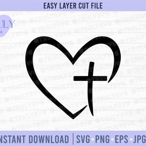 Croix SVG, Heart Cross SVG, Christian Cross SVG, Catholic Svg, Cross silhouette, Heart Cross svg, Jesus Heart Cross png téléchargement numérique svg