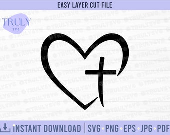 Cross SVG, Heart Cross SVG, Christian Cross SVG, Catholic Svg, Cross silhouette, Heart Cross svg, Jesus Heart Cross png digital download svg