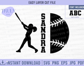 softball SVG, softball Name Frame SVG, softball SVG, softball Template svg, digital download cricut silhouette cut file team tshirt design