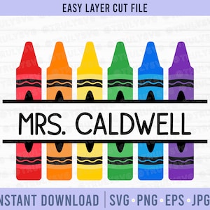Crayon Name Frame SVG, Crayon Monogram SVG, split monogram svg, crayon svg, teacher svg, back to school svg, split monogram, teacher, school