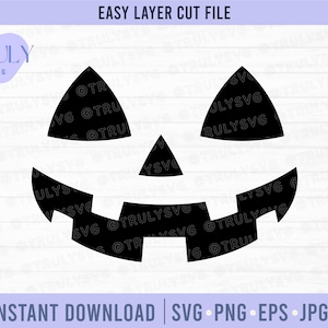 Pumpkin Face SVG, Halloween SVG, Jack-O-Lantern SVG, Smiling Carved Pumpkin Face, holiday clipart cricut silhouette pumpkin digital download