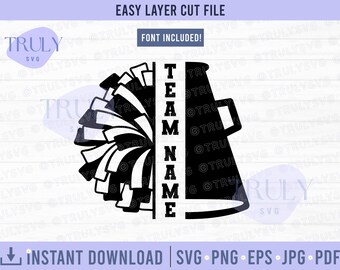 Cheerleader svg, Pom Pom svg, Pom Pom Split-Monogramm, Cheerleader, jubeln Mama, Megaphon svg jubeln svg benutzerdefinierter Name Cricut Silhouette Cutfile