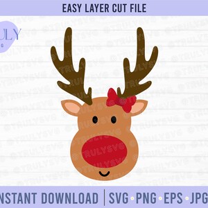 Rendieren SVG, rendieren gezicht SVG, meisje rendieren SVG, herten SVG, rendieren clipart, rode neus rendieren SVG, kerst rendieren gezicht SVG, boog SVG