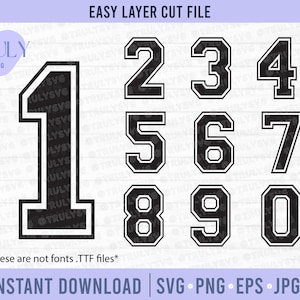 0-9 Varsity Numbers SVG, Sports Numbers Svg, Number Monograms, Birthday Numbers Numbers plain number designs clipart cricut silhouette count