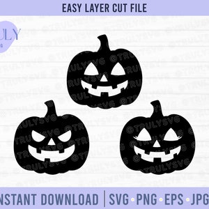 Pumpkin Face SVG, Halloween Pumpkin SVG Jack-O-Lantern SVG Smiling Carved Pumpkin cut file cricut silhouette bundle clipart instant download