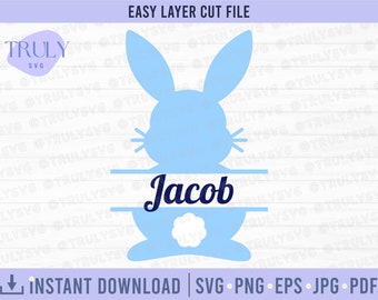 Boy Bunny Name Frame SVG, Easter SVG, Bunny SVG, Bunny Split Svg, Cute ...