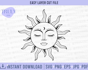 天体の太陽 SVG、神秘的な SVG、太陽 SVG、月 SVG、ボヘミアン SVG、太陽の顔 SVG、天体の SVG、神秘的な SVG、天体のボヘミアン SVG、T シャツ デザイン SVG