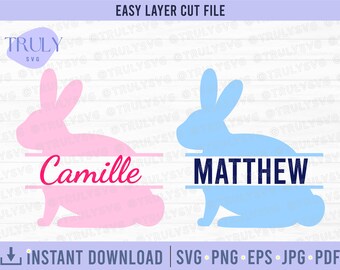 Bunny Split Monogram SVG File- Easter Bunny Name Frame Cut File- Rabbit ...