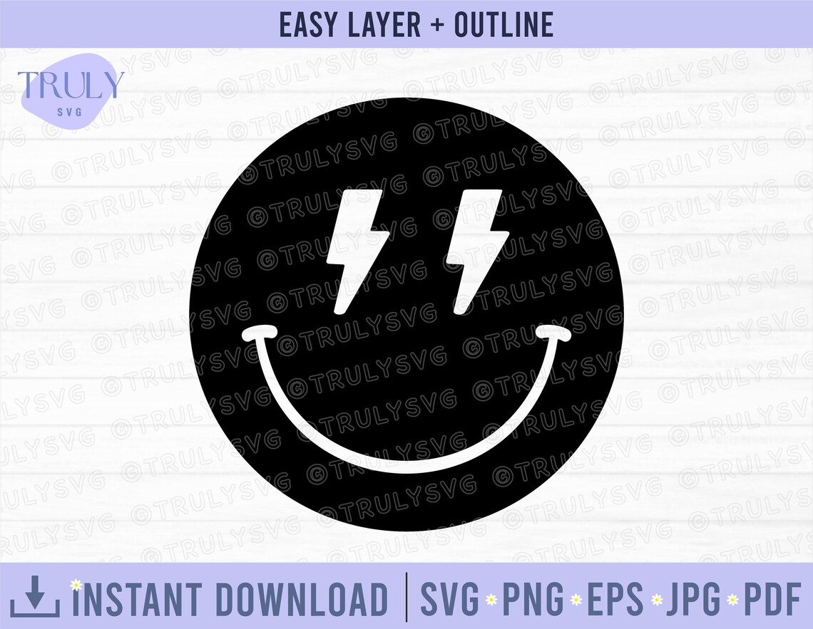 Lightning Bolt Smiley Face SVG Smiley SVG Smiley Face Bolt Etsy Australia
