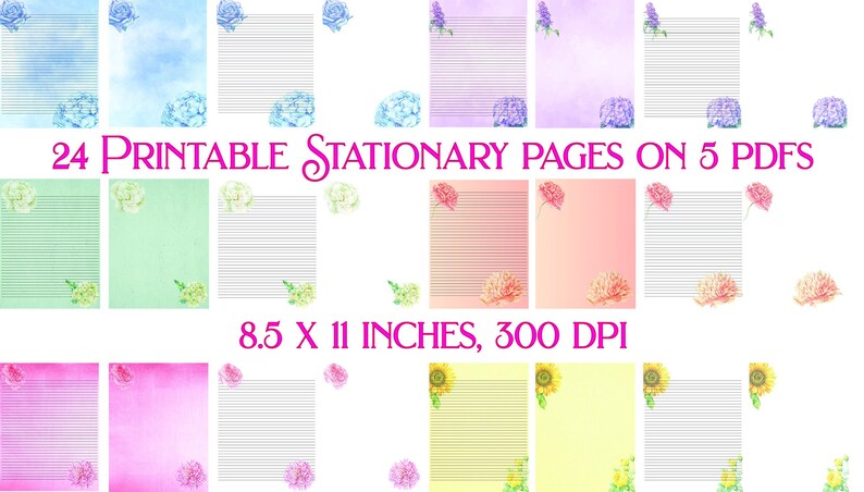 Printable Pastel Stationary, Floral, Digital Download, Writing Bundle ...