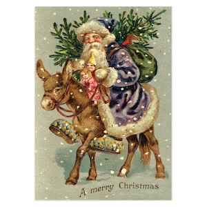 Vintage Weihnachtsmann und Maultier Weihnachtskarten - 5x7 - 5er Pack