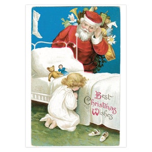 Vintage Listening Santa Christmas Cards - 5 cards - 5x7
