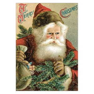 Vintage Santa Claus With Pine Boughs - 5 cards - 5x7