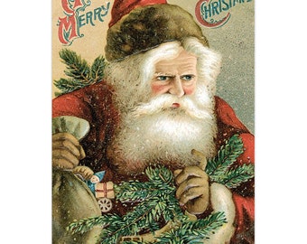 Vintage Santa Claus With Pine Boughs - 5 cards - 5x7