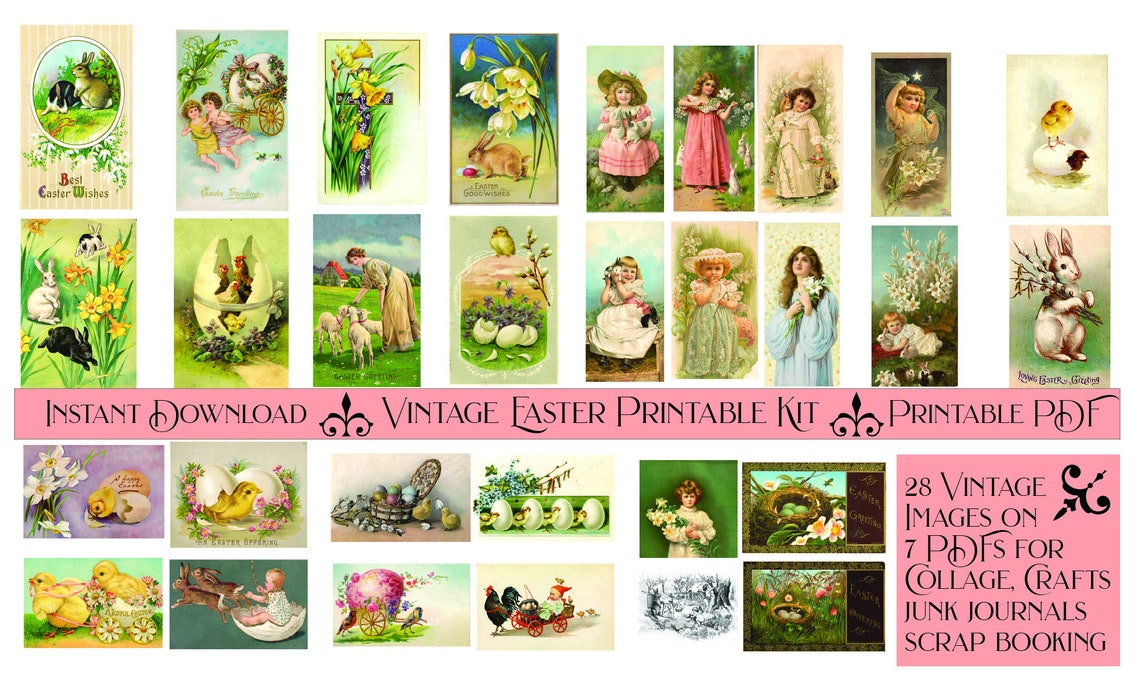 Vintage Easter Ephemera Kit, Printable Download, Junk Journal ...