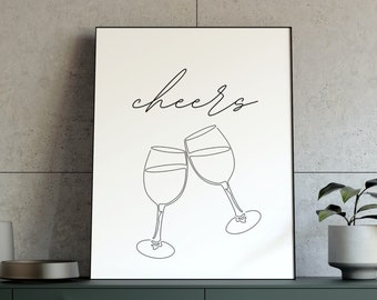 Cheers, Wall Art, Poster Print, Typography Wall Decor, Digital Download, Modern Wall Decor, Black and White Wall Art