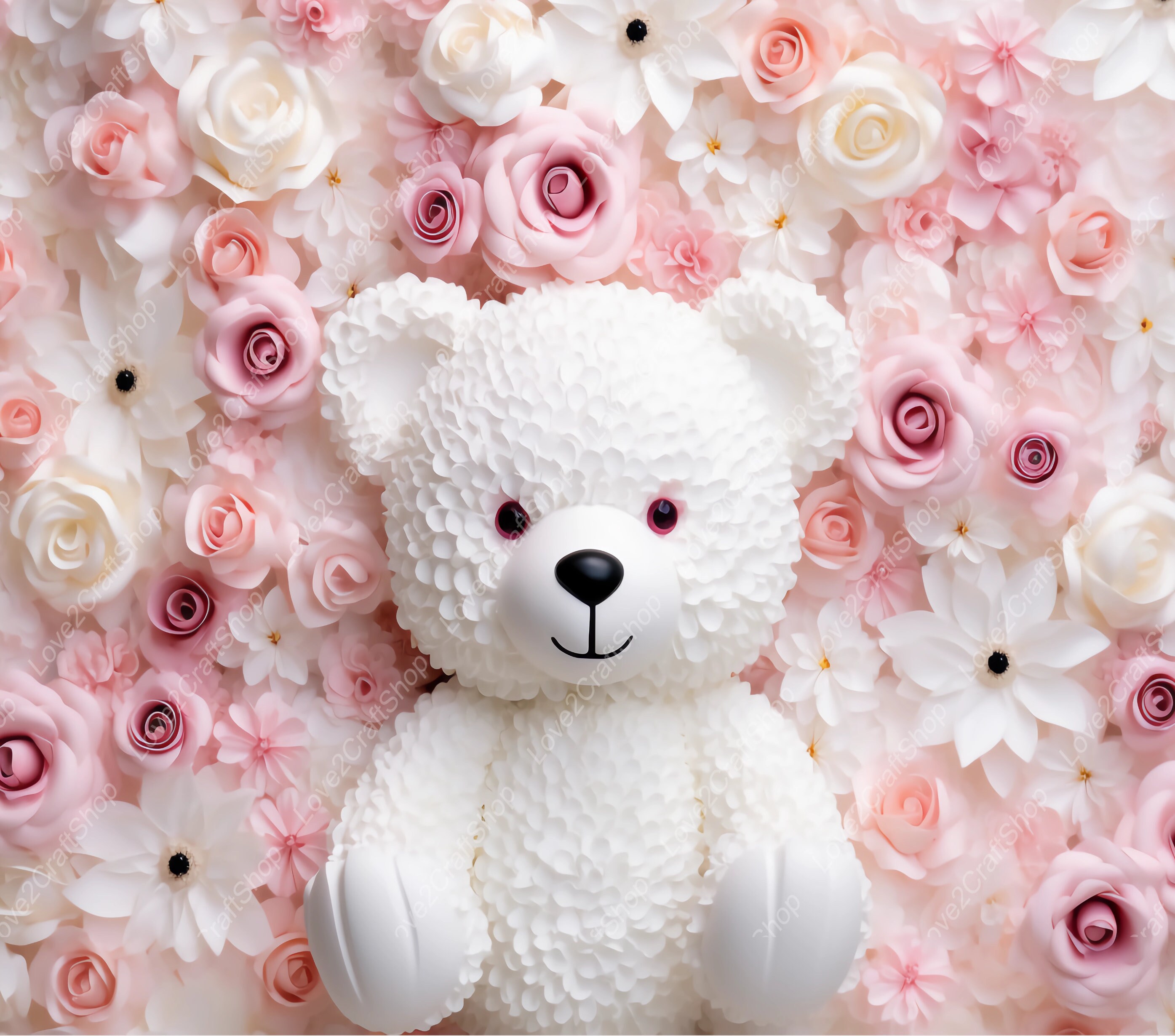 3D White Teddy Bear White Pink Floral 20 Oz Skinny Straight Sublimation ...