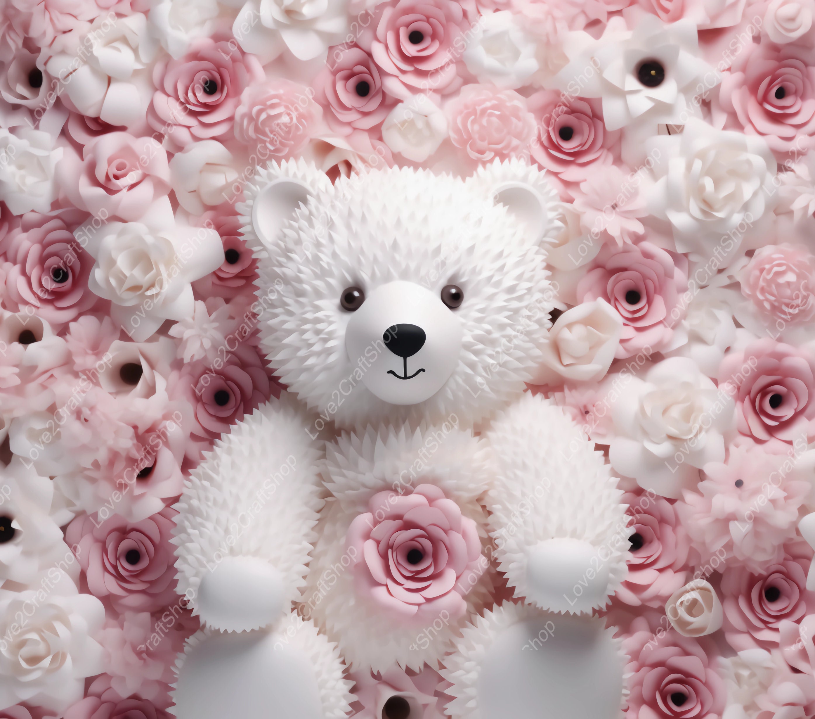 3D White Teddy Bear White Pink Floral 20 Oz Skinny Straight Sublimation ...