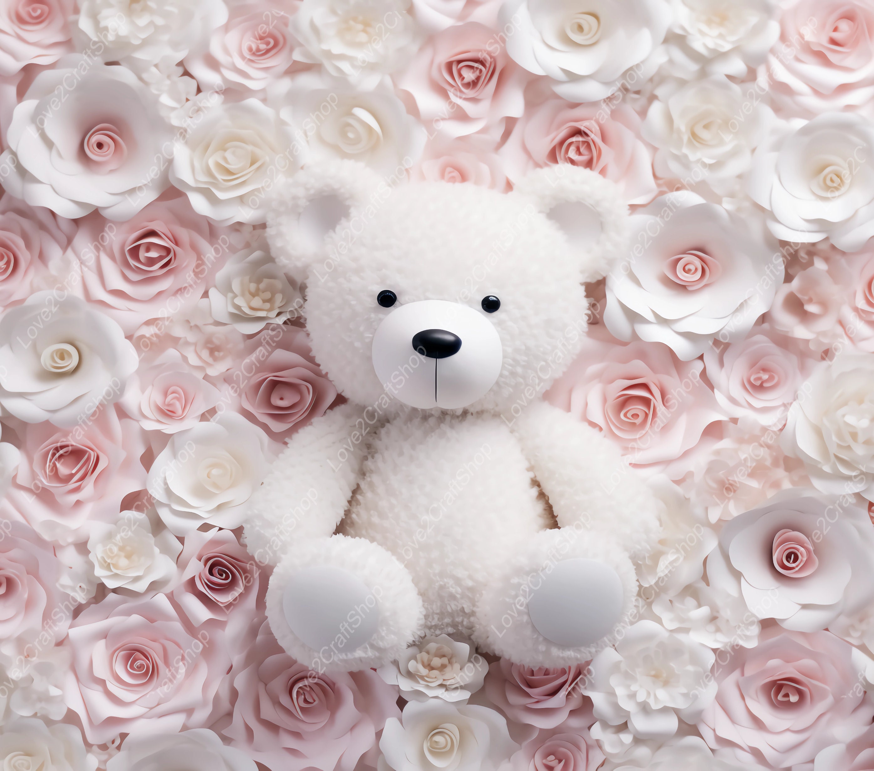 3D White Teddy Bear White Pink Floral 20 Oz Skinny Straight Sublimation ...