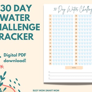 30 Day Water Challenge Tracker | Hydration Tracker Printable | 30 Day Challenge Tracker Water Intake Log (Digital Download)