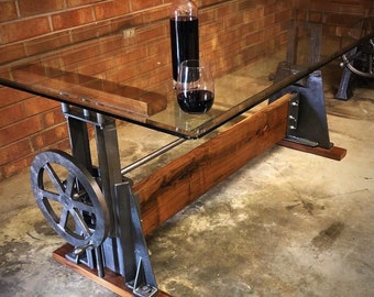 Beach Manufacturing Co. Cast Iron and Black Walnut Crank Table Base
