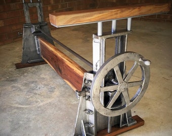 Beach Manufacturing Co. Cast Iron and Black Walnut Crank Table Base