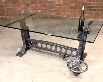 Wysong and Miles Cast Iron Chain Drive Crank Table Machine Base Dining Table