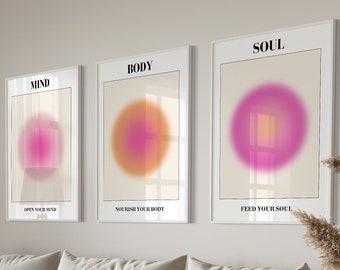 Positive Aura Posters Set Of 3, Spiritual Poster, Grainy Gradient, Gradient Print, Colourful Aura Poster, Trendy Wall Art DIGITAL DOWNLOAD
