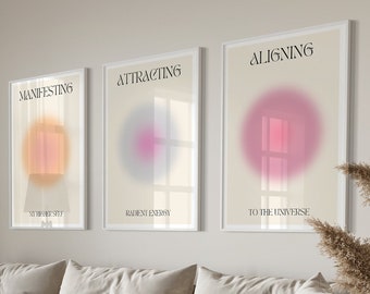 Positive Aura Posters Set Of 3, Spiritual Poster, Grainy Gradient, Gradient Print, Colourful Aura Poster, Trendy Wall Art DIGITAL DOWNLOAD