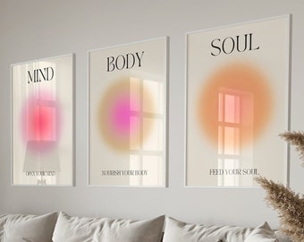 Positive Aura Posters Set Of 3, Spiritual Poster, Grainy Gradient, Gradient Print, Colourful Aura Poster, Trendy Wall Art DIGITAL DOWNLOAD