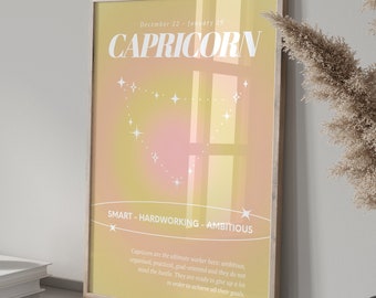 CAPRICORN Star Sign Instant Download Print, Zodiac Art Printable, Spiritual Wall Art, Aura Gradient Poster , DIGITAL DOWNLOAD.