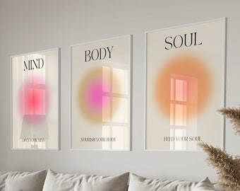 Positive Aura Posters Set Of 3, Spiritual Poster, Grainy Gradient, Gradient Print, Colourful Aura Poster, Trendy Wall Art DIGITAL DOWNLOAD