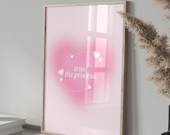 Pink Grainy Gradient Affirmation Poster Instant Download, Trust The Process, Retro Aura Poster, Spiritual Wall Art, Pink Aura Print.