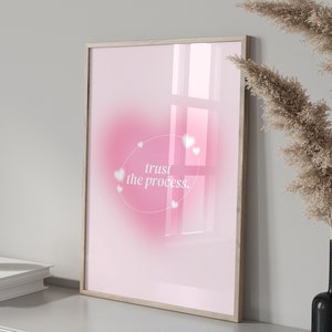Affiche d’affirmation de dégradé granuleux rose Téléchargement instantané, Faites confiance au processus, Affiche d’aura rétro, Art mural spirituel, Impression d’aura rose.