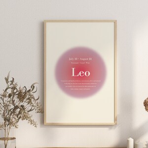 Leo Zodiac Star Sign, Zodiac Art Printable, Spiritual Wall Art, Aura Gradient Poster , INSTANT DIGITAL DOWNLOAD