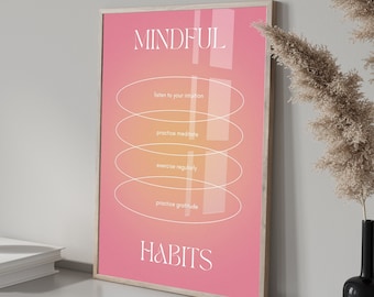 Mindful Habits Aura Poster - Retro Print - Therapy Poster - Affirmation Wall Art - Mental Health Poster - Gradient - Digital Download