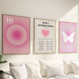 Pink Aura Poster Set, Set of 3 Affirmation Poster, Trust Graident Poster Set, Retro Aura Poster, Spiritual Wall Art, DIGITAL DOWNLOAD