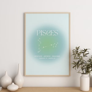 PISCES Star Sign Instant Download Print, Zodiac Art Printable, Spiritual Wall Art, Aura Gradient Poster , DIGITAL DOWNLOAD.