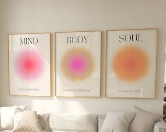 Mind Body Soul Aura Posters, Aura Wall Art, Spiritual Wall Art, Printable Wall Art, Modern Abstract Art, Trendy Wall Art,  DIGITAL DOWNLOAD