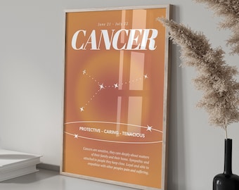 CÁNCER Star Sign Impresión de descarga instantánea, Arte del zodíaco imprimible, Arte de pared espiritual, Póster de degradado de aura, DESCARGA DIGITAL.