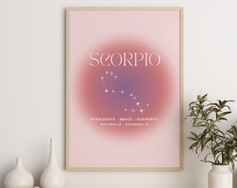 SKORPIO Sternzeichen Aura Poster, Sofort Download Druck, Zodiac Art Printable, spirituelle Wandkunst, Aura Gradient Decor, DIGITAL DOWNLOAD.