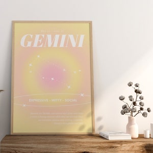 GEMINI Star Sign Instant Download Print, Zodiac Art Printable, Spiritual Wall Art, Aura Gradient Poster , DIGITAL DOWNLOAD.