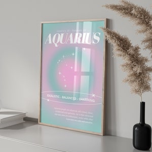 Aquarius Poster, Zodiac Poster, Astrological Wall Art, Aura Poster, Aura Gradient Poster, Birthday Present DIGITAL DOWNLOAD