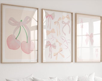 Trendy Beige Coquette Bows Wall Art Set Of , Pink Dorm Nursery College Room Wall Art Set, Preppy Pink Playing Card Y2K DOWNLOADABLE WALL ART