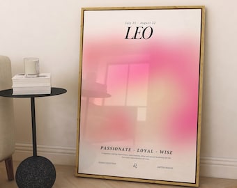 LEO Star Sign Instant Download Print, Zodiac Art Printable, Spirituele Muurkunst, Aura Gradiënt Poster, DIGITALE DOWNLOAD.