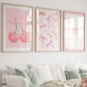 Conjunto de arte de pared de arcos rosas de moda de 3, cartel preppy de decoración de habitación de coqueta, decoración universitaria, estética de croqueta, arte de pared femenino DESCARGA DIGITAL