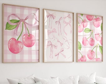 Trendy Croquette Pink Bows Wall Art Set of 3, Coquette Room Decor Preppy Wall Art, Croquette Wall Art, Girly Wall Art,  DIGITAL DOWNLOAD