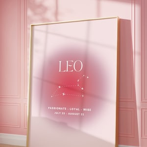 LEO Star Sign Instant Download Print, Zodiac Art Printable, Spirituele Muurkunst, Aura Gradiënt Poster, DIGITALE DOWNLOAD.